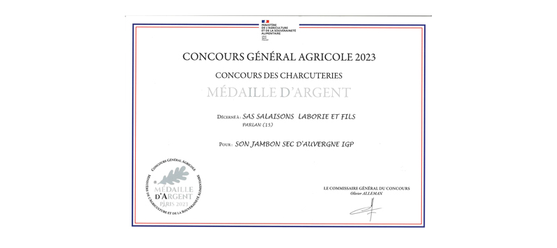ピアッティ：ジャンボン・オーベルニュ　2023パリ農業博覧会銀賞