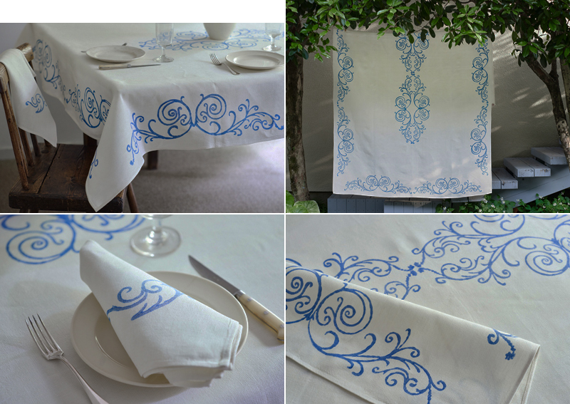 ピアッティ　パスクッチのテーブルクロス【長方形（カール）】水色